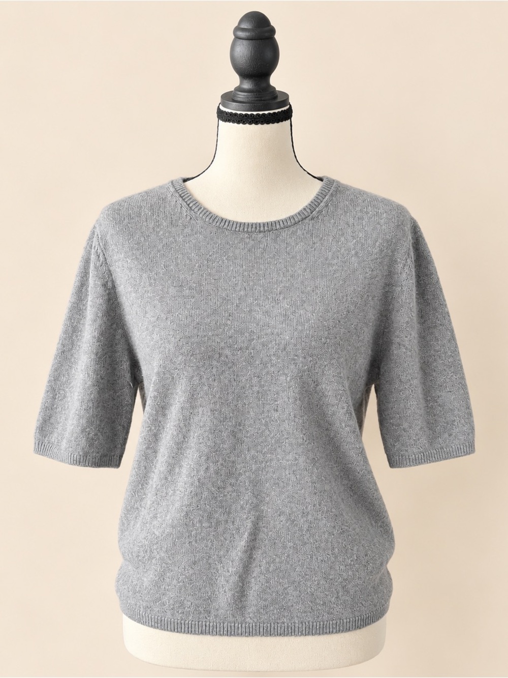 Minimalist Quiet Luxury Cashmere Blend Short Sleeve Sweater M